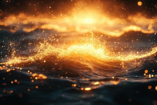 A sunset over the ocean with a splash of water photo