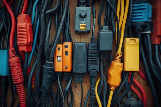 Many different types of electrical wires and cables photo