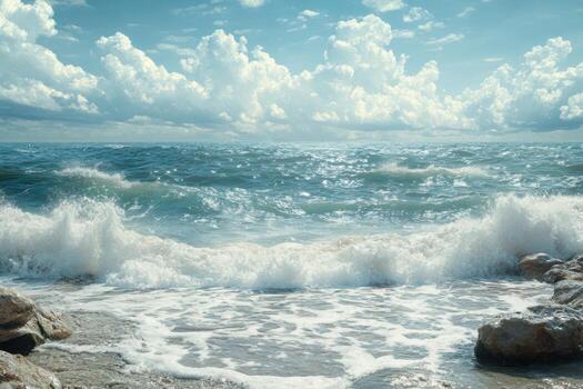A view of the ocean with waves and clouds photo