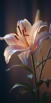 Delicate Pink Lily in Soft Light with Gentle Highlights and Focus on Petals and Stamen photo