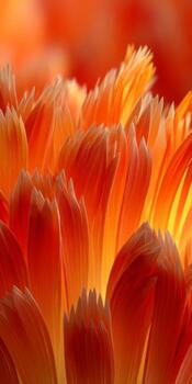 Vibrant Close-Up of Orange Petals Creating a Fiery Floral Display with Soft Focus and Warm Light Effects photo