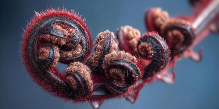 Close-Up of Unique Fern Leaf Fiddling Unfurling in Spiral Pattern with Velvety Texture in Natural Environment photo