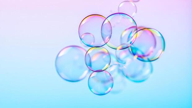 Iridescent bubbles floating against a soft gradient Bubble background photo