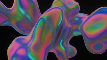 flytande holografiska abstrakt former strömmande och roterande i 3d Plats med regnbågsskimrande gradienter och metallisk glans för trogen bakgrunder video