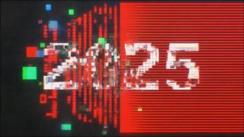 resumen pixelado texto 2025 disolviendo dentro digital bloques, retro digital estilo para futurista antecedentes video