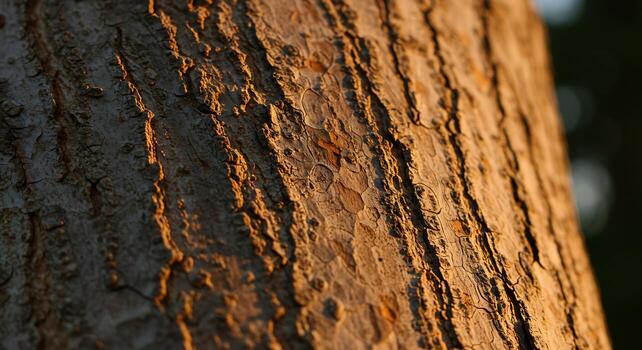 Close-up of Tree Bark with Rich Texture and Warm Lighting in Natural Setting photo
