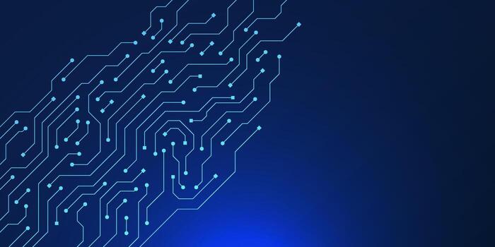 resumen futurista azul electrónico circuito tablero con Copiar espacio zona en oscuro azul antecedentes. alto tecnología modelo vector