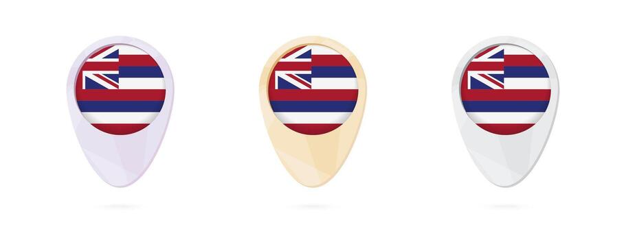 Map markers with flag of US state Hawaii, 3 color versions. vector
