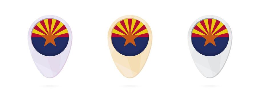Map markers with flag of US state Arizona, 3 color versions. vector