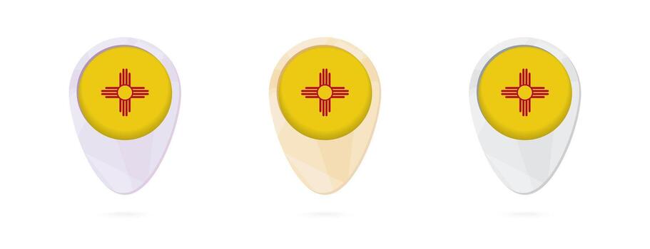 Map markers with flag of US state New Mexico, 3 color versions. vector
