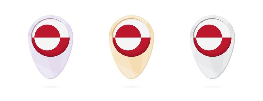 mapa marcadores con bandera de Groenlandia, 3 color versiones. vector