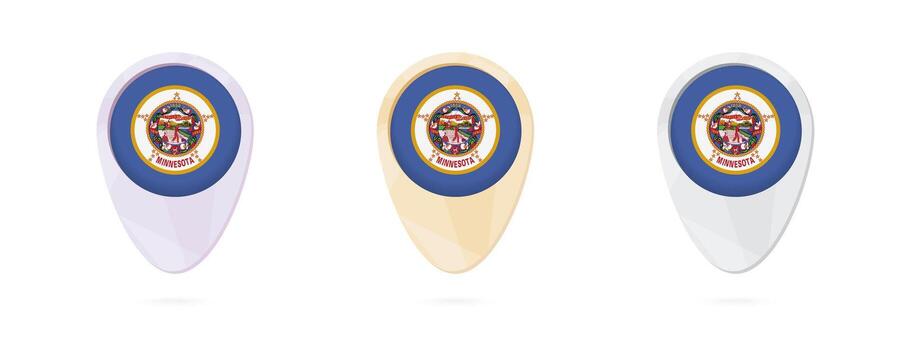 Map markers with flag of US state Minnesota, 3 color versions. vector