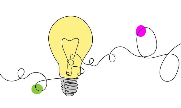 Continuous Line Drawing of Light Bulb and Curvy Wire Path Concept of Innovation and Creativity vector