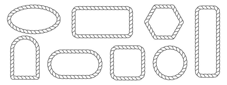 Set of Rope Shaped Frame Illustrations in Various Geometric Styles and Shapes. vector