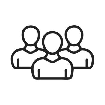 Art of minimalist outline icon of a group of people, representing teamwork, social connections, and community in a clean and simple design vector