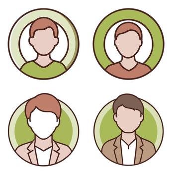 Art of set of four diverse user avatar icons with circular frames, perfect for representing profiles on social media, websites, and applications vector