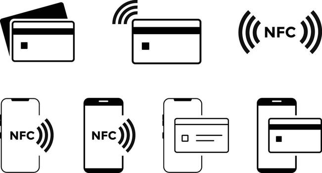 NFC mobile payment icon set. representing secure digital money transfer. Nfc wireless mobile banking signs. credit card symbol. digital payment symbol vector