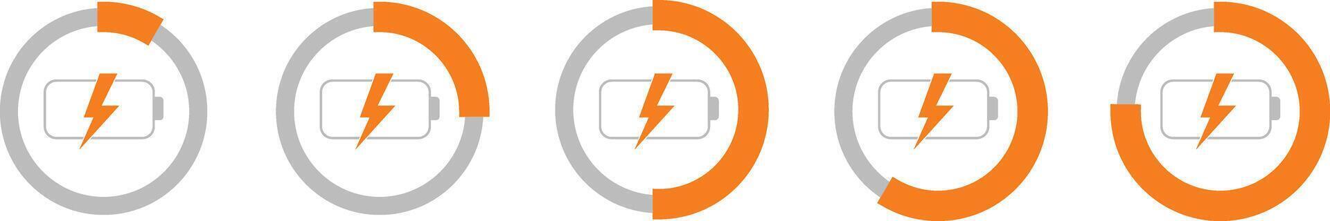 Circle Battery Charging Indicator icon. lightning bolt icons. Progress with Lightning Symbol. lightning bolt and usb cables. Lightning energy level bar vector