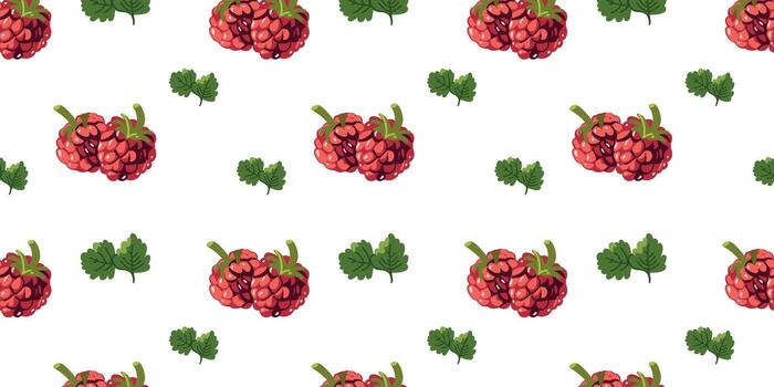 Raspberry pattern with green leaves vector