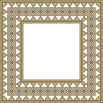 square Assyrian gold black ornament. Rectangle, border, frame of Mesopatamia, Pattern ancient East. vector