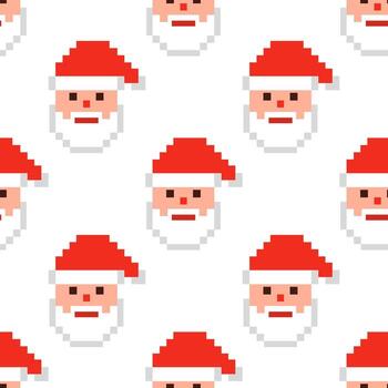 A festive repeating pattern featuring pixelated images of Santa Claus, creating a cheerful, holiday-themed design. The pattern is perfect for holiday-themed designs, backgrounds vector