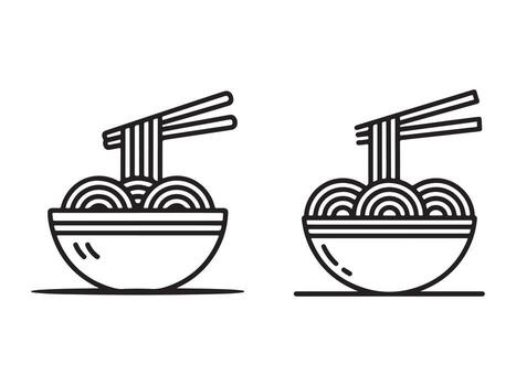 two lines of noodles in a bowl with chopsticks vector