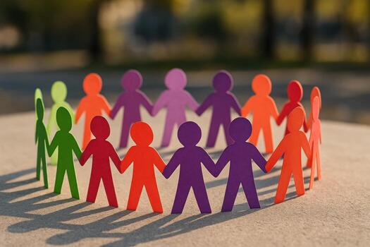 Brightly colored paper cutout figures forming a circle symbolizing unity and community photo