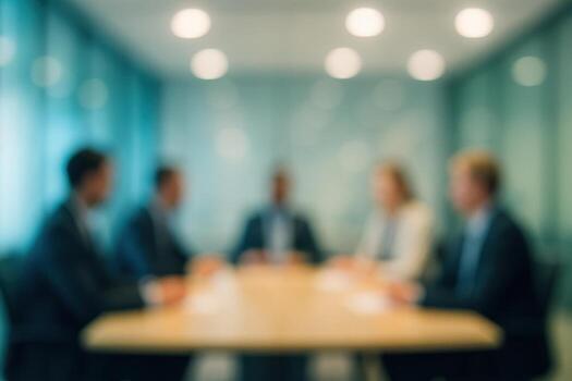 Abstract blurry image of business people in a corporate meeting room setting photo