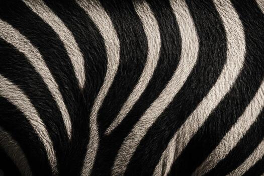 Close up detailed photograph of black and white zebra fur stripes showing texture photo