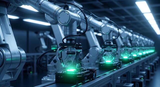 Robotics in the factory - 3d rendering photo