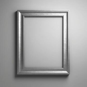 Silver picture frame isolated on gray background. Empty border or frame. photo