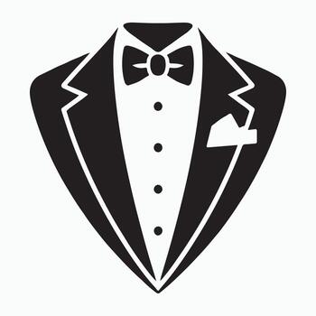Black tuxedo with bow tie and pocket square on white background vector