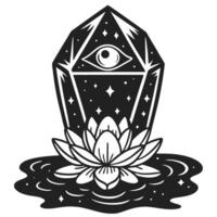 místico cristal con todas viendo ojo y loto flor en agua, espiritual símbolo, iluminación, meditación, esotérico diseño vector
