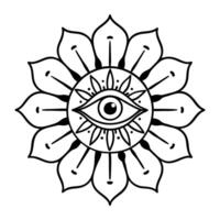 místico todas viendo ojo símbolo con mandala loto pétalos espiritual geométrico línea Arte para meditación y atención plena vector