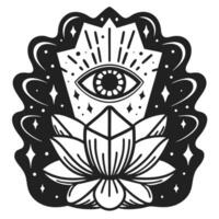místico loto flor con todas viendo ojo, sagrado geometría, cristales y celestial formas, espiritual esotérico simbolismo vector