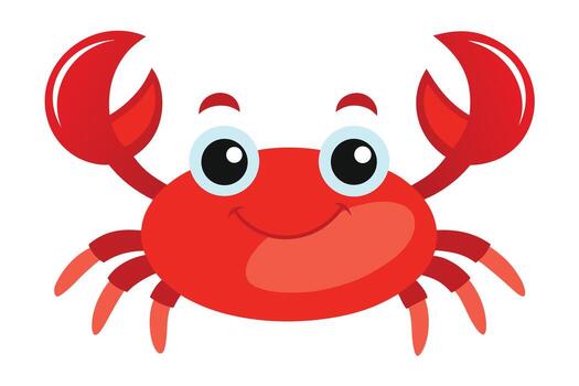 Cartoon Red Crab with Large Claws and Smiling Face on White Background vector