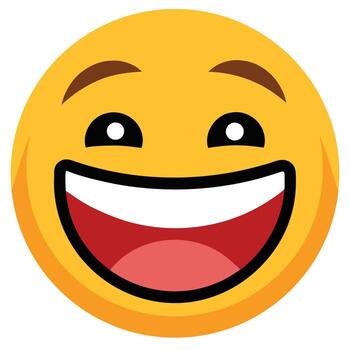 Cartoon Emoji Smiling Face with Open Mouth, Happy Expression, Joyful, Round Yellow Icon vector