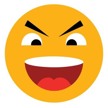 Yellow Emoji with Angry Eyebrows, Wide Open Mouth and Red Tongue Visible vector