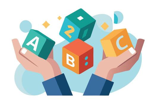 manos participación a B C bloques con números, plano diseño estilo con transparente antecedentes vector