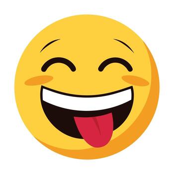 Playful Emoji with Tongue Out Smiling Wide, a Fun Expression on White Background vector