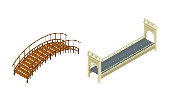 Fixed Bridge with Tie Rod and oated with Asphalt Isometric Set vector