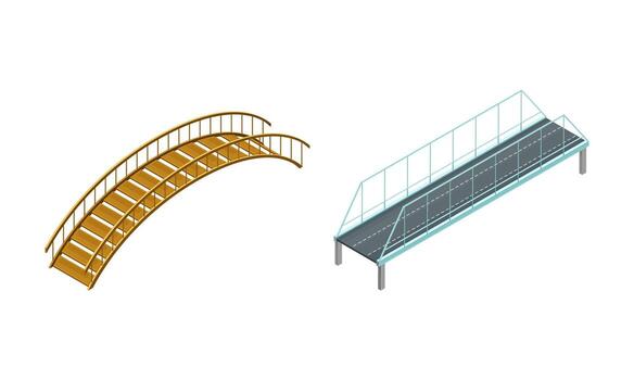 Isometric view of a bridge and a ramp vector