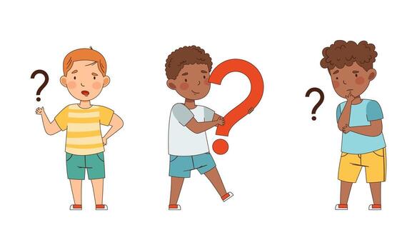 Three boys with question marks on their heads vector