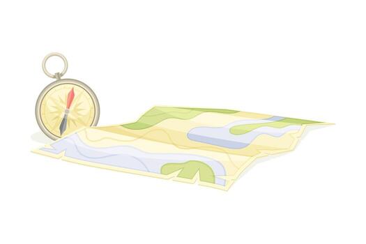 un Brújula y mapa son sentado en parte superior de un blanco antecedentes vector