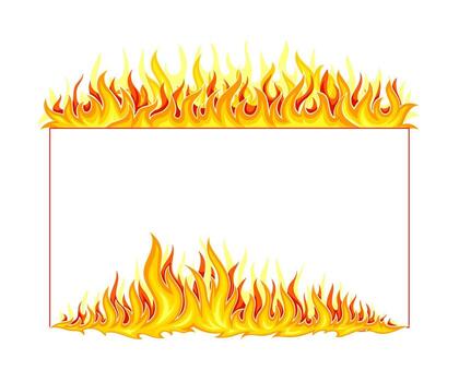 Fire Rectangular Frame with Hot Burning Tongue of Flame and Border Line Illustration vector