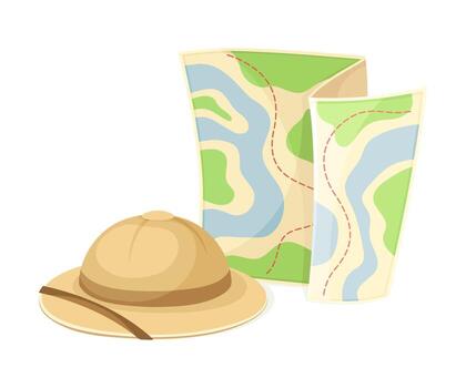 A hat and map with a compass vector