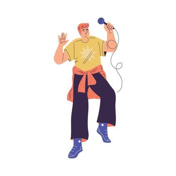 A cartoon man with a microphone and a microphone vector