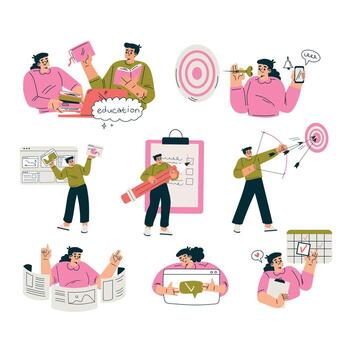 productivo flujo de trabajo con hombre y mujer gerente tarea conjunto vector