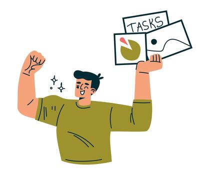 Productive Workflow with Man Managing Task Illustration vector