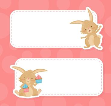 Cute Rabbit Animal with Long Ears Empty Note Card Template vector